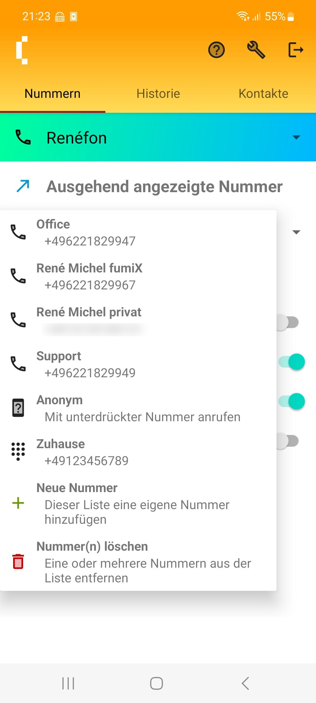 SipGator Screenshot Absenderrufnummer (Zoom)