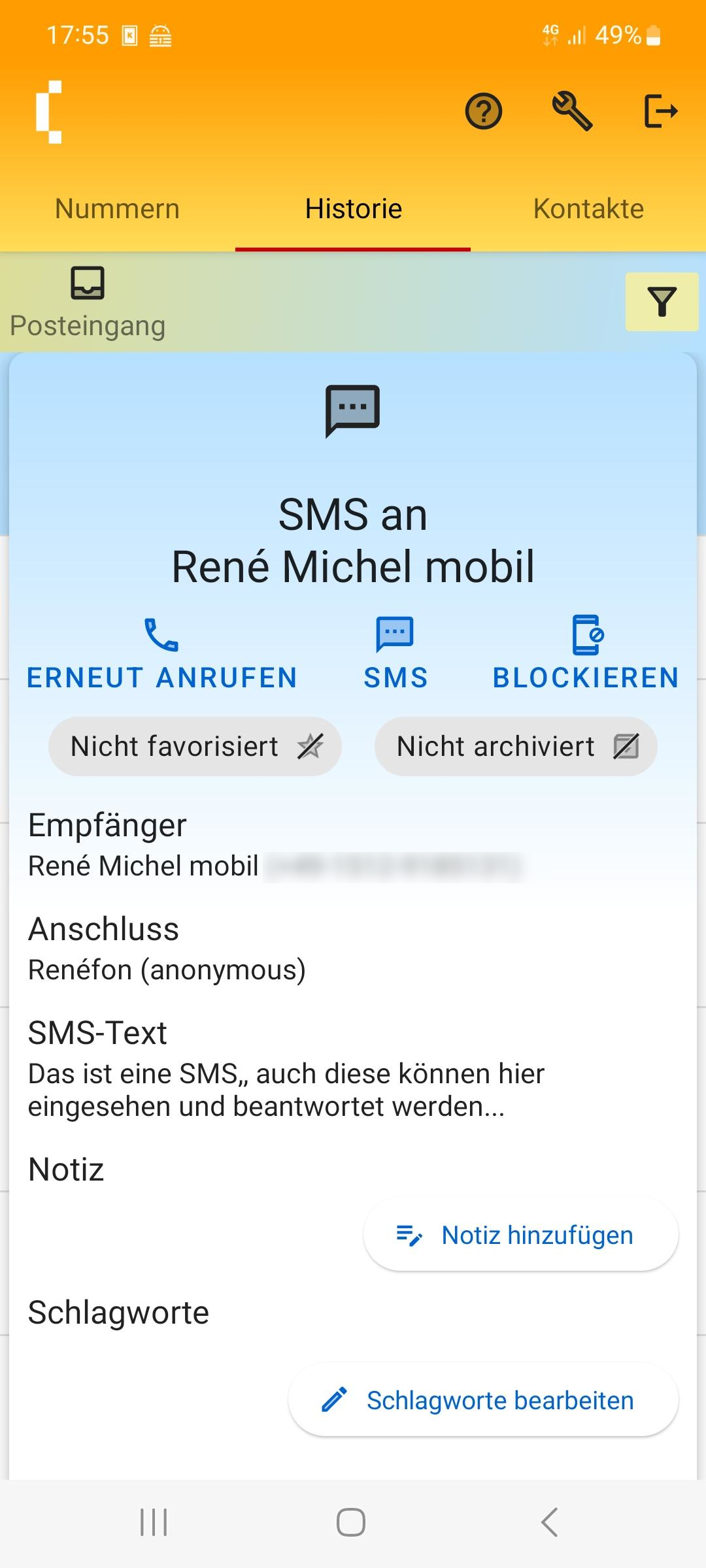 SipGator Screenshot - Textnachrichten